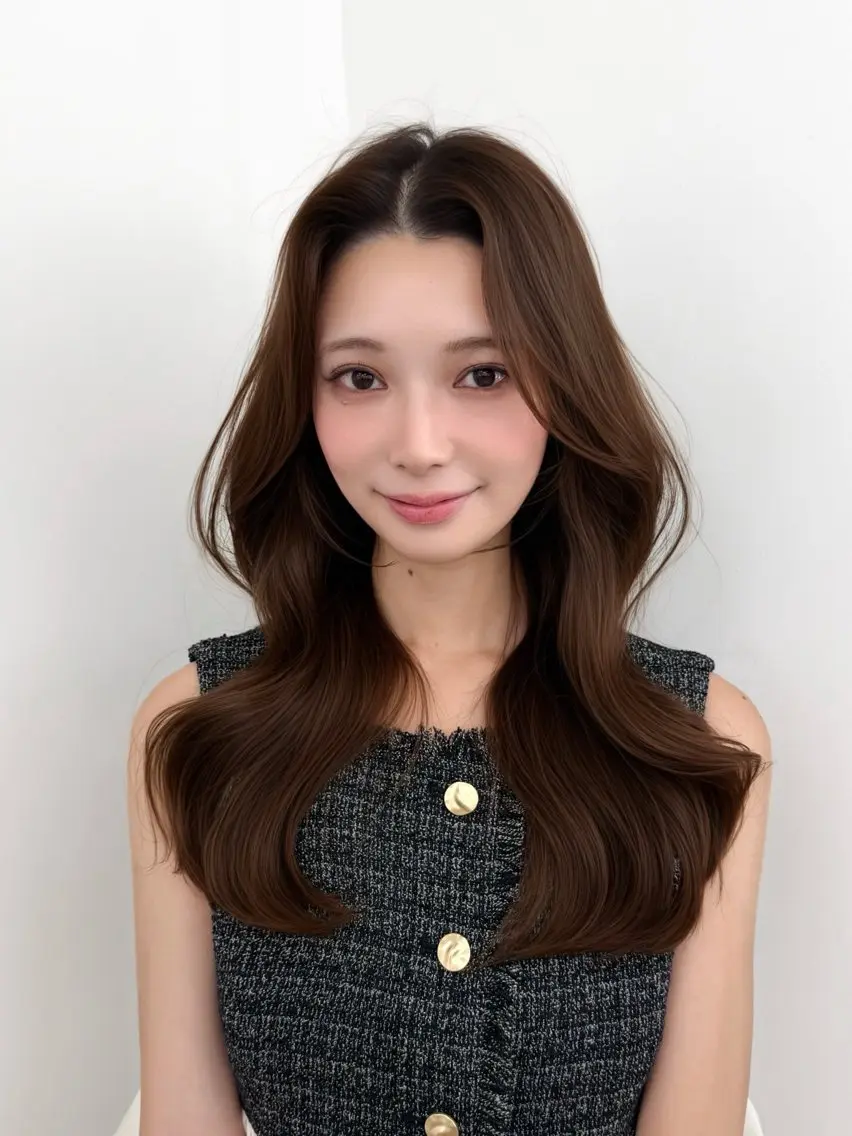 ロング カラー くびれヘア 顔周りカット 韓国風ヘア レイヤーカット 小顔カット カット ヘアカラー トリートメント 韓国ヘア/顔周り ヘアセット/加藤優里のヘアスタイル