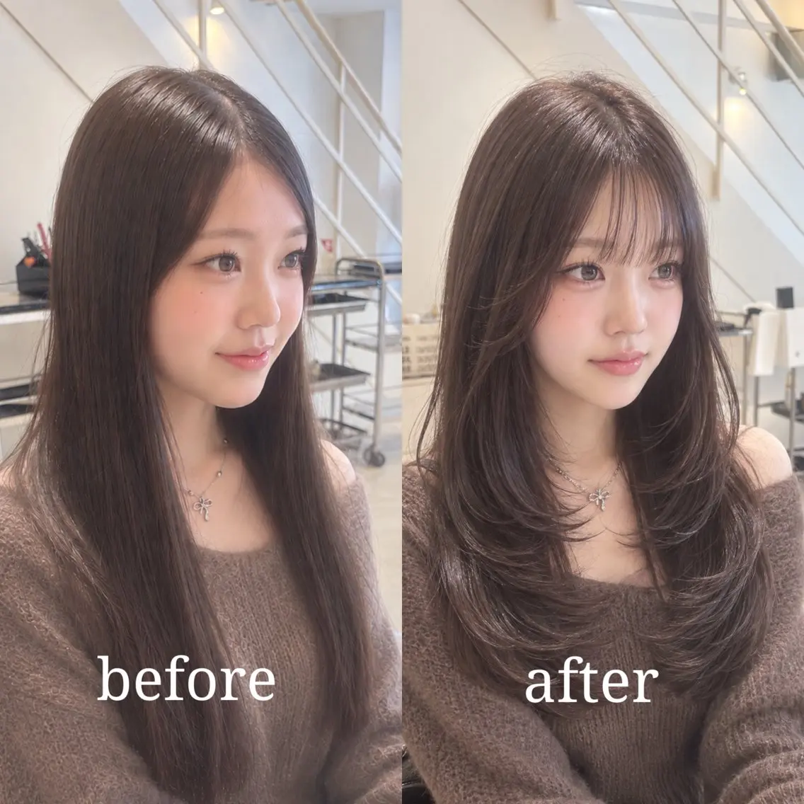 セミロング レイヤーカット カット ヘアカラー トリートメント レイヤーカット /朝尾愛花のヘアスタイル
