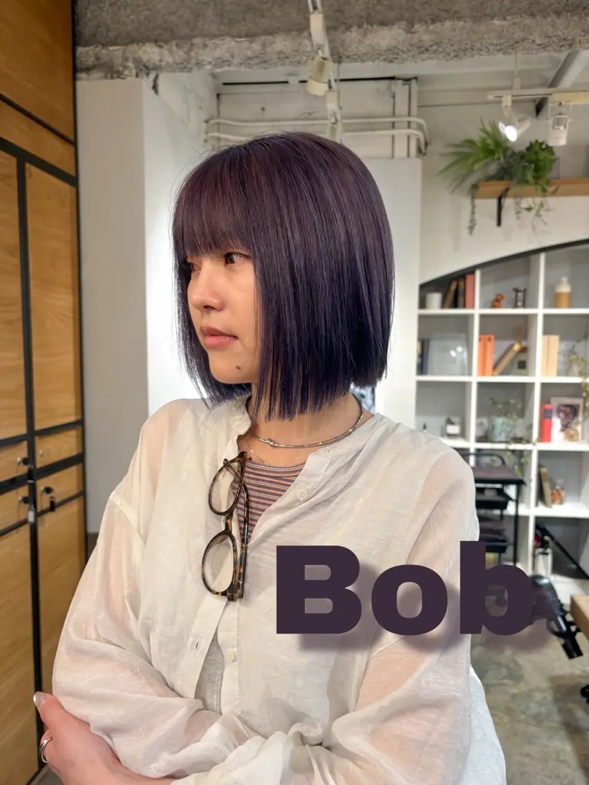 ショート カラー ブリーチ パープルカラー カット ヘアカラー ヘアセット アレンジ/新宿 透明感カラー/ヤノのヘアスタイル
