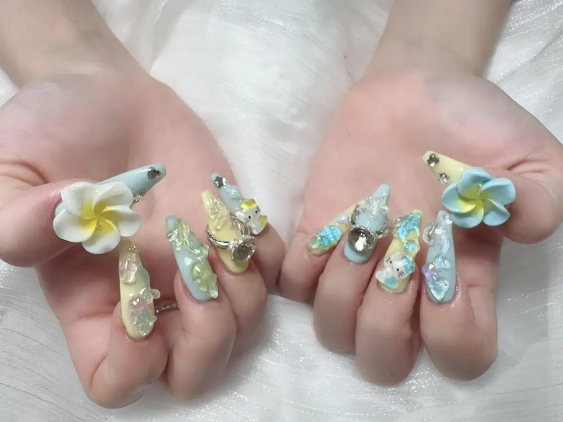 ネイル フレンチネイル 韓国ネイル 水色 マグネットネイル ニュアンスネイル ハンドネイル Hana Rose Nailのネイルデザイン