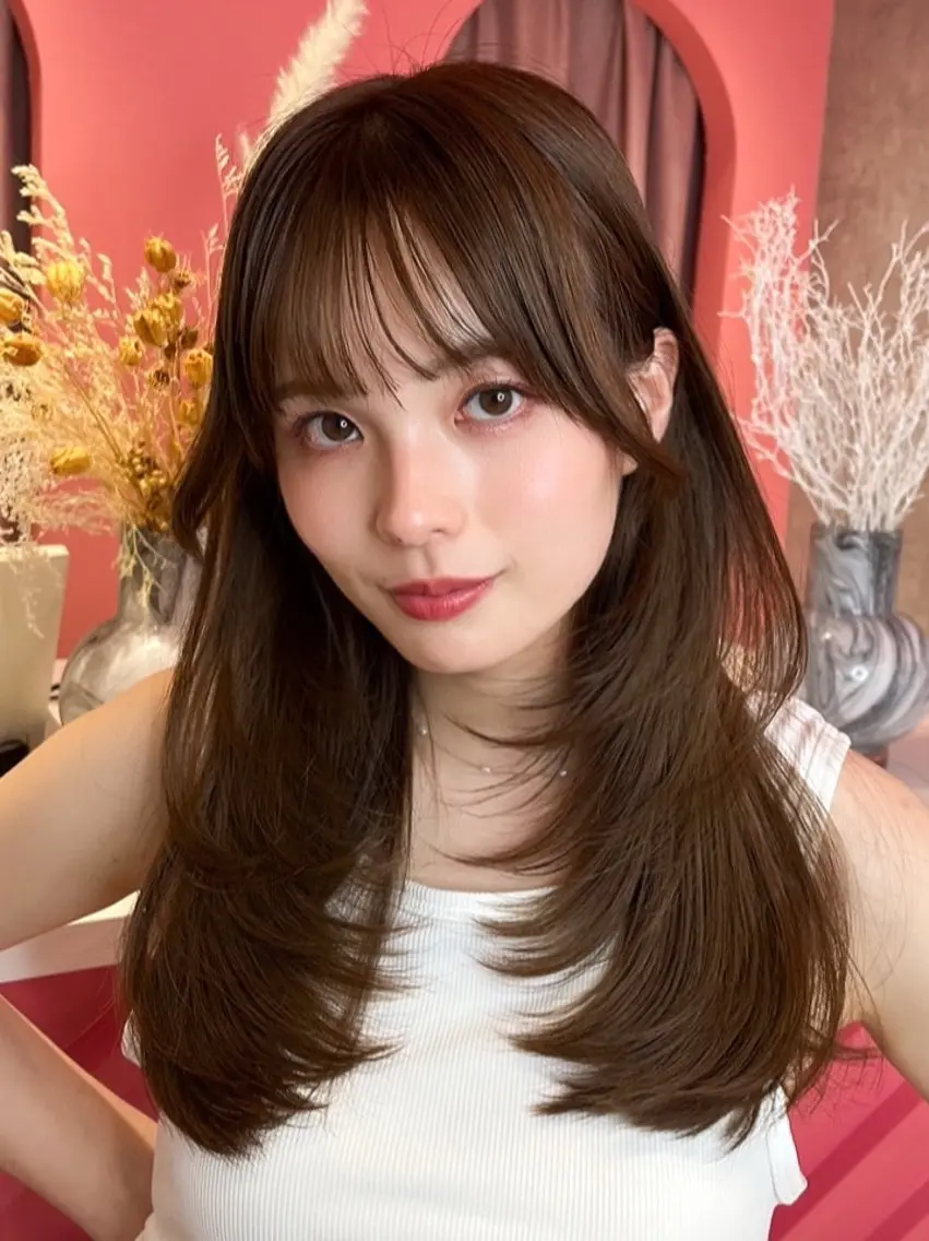 ロング カラー 山崎/ボブ縮毛矯正 レイヤー髪質改善のヘアスタイル