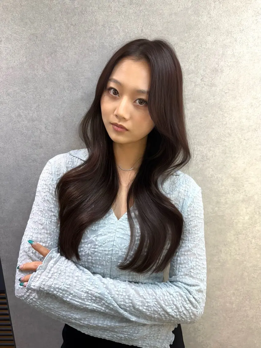 ロング 顔周りカット レイヤーカット 韓国風パーマ/ 菅沼 成郷のヘアスタイル