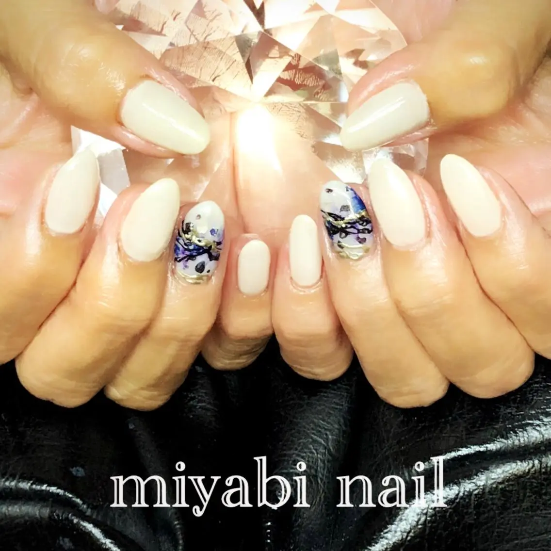 ネイル アートネイル 持ち込み 夏ネイル ホワイト ハンドネイル miyabi nail 桂川駅近くのネイルデザイン