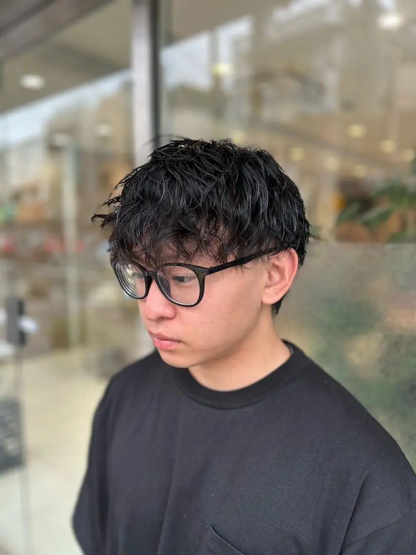 ショート パーマ メンズ メンズハイライト × perm Runoのヘアスタイル