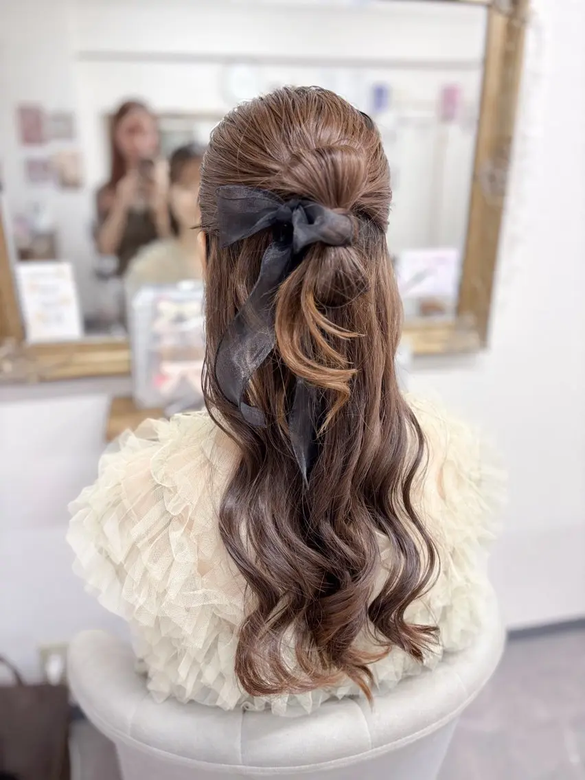 セミロング ヘアアレンジ ハーフアップ ヘアセット ⭐︎moe 【ヘアメイク🧸】のヘアスタイル