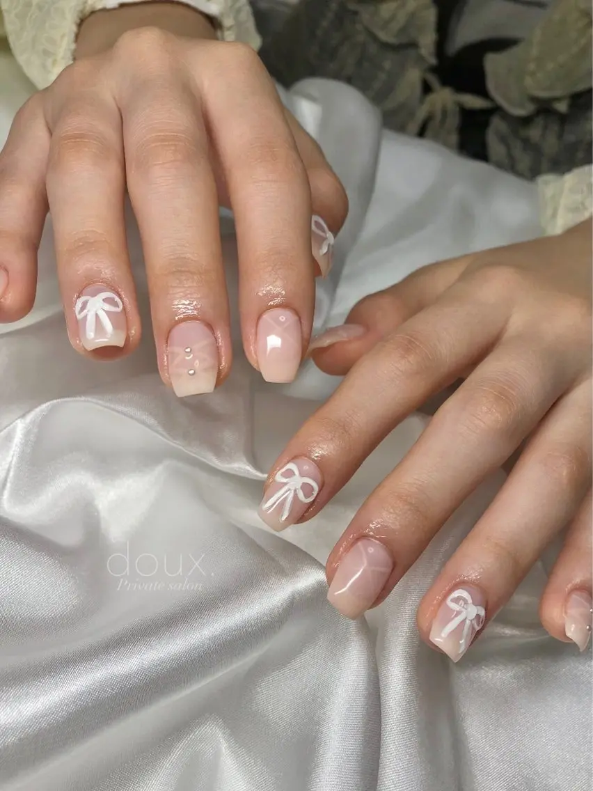ネイル フレンチネイル 韓国ネイル レース ロングネイル ぷっくりネイル doux. nailのネイルデザイン