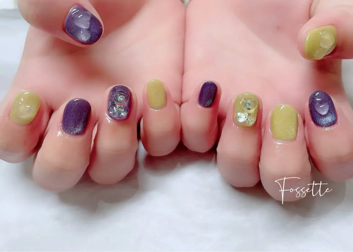 ネイル クリアネイル ハート キラキラネイル マグネットネイル ハンドネイル nailsalon Fossetteのネイルデザイン