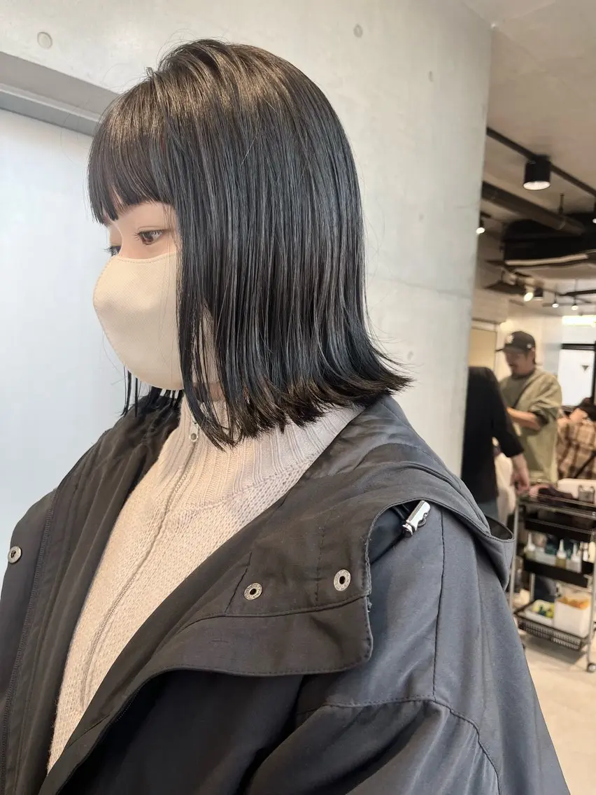 ミディアム カラー パーマ 透明感/オリーブ/ グレージュ/YUKAのヘアスタイル