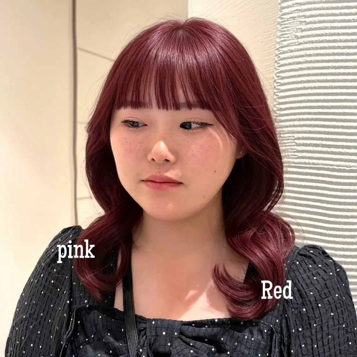 ミディアム カラー ブリーチ カシス ブリーチなしカラー ピンクカラー レッドカラー カット ヘアカラー トリートメント 暖色カラー/パラッと Bob/モエのヘアスタイル