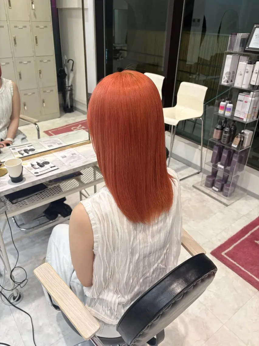 ロング カラー オレンジ ピンクカラー ヘアカラー トリートメント ヘアセット 色落ち綺麗🩰ハイ トーン🎀RINKAのヘアスタイル