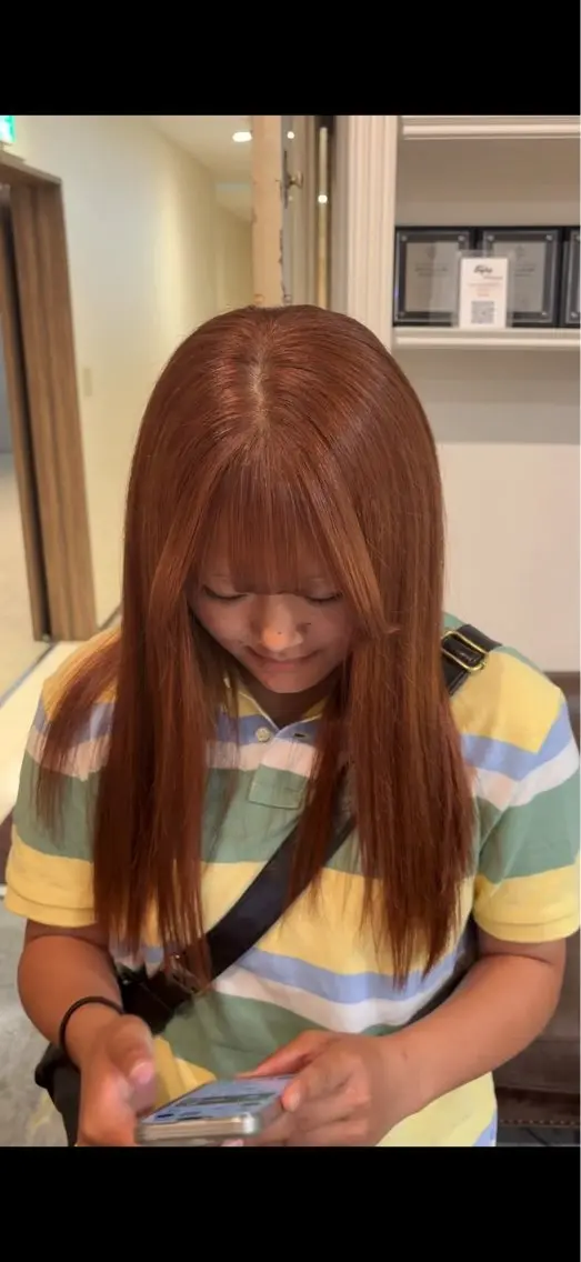 カラー ブラウンカラー オレンジ オレンジブラウン ヘアカラー 北川 茉奈のヘアスタイル
