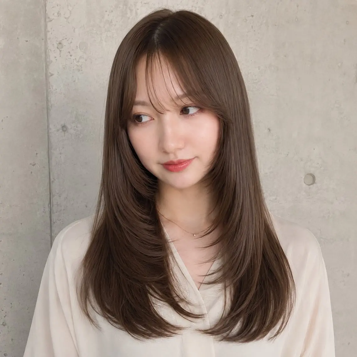 セミロング カラー ブラウンカラー 透明感カラー くびれヘア 韓国風ヘア レイヤーカット カット ヘアカラー トリートメント 盛れる顔まわりカット 髪質改善/渋谷/れんのヘアスタイル