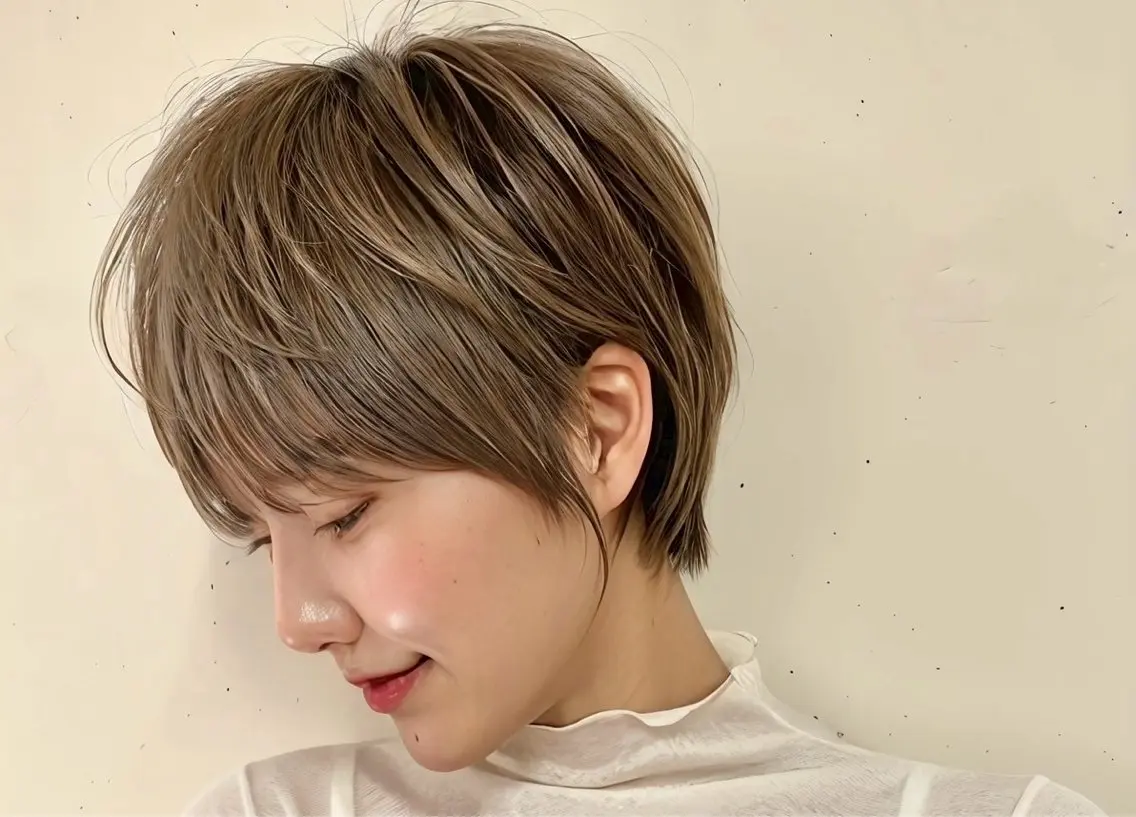 ショート ボブ ハイライト 髪質改善 似合わせカット ショートヘア 中村拓磨 明るい白髪染めのヘアスタイル
