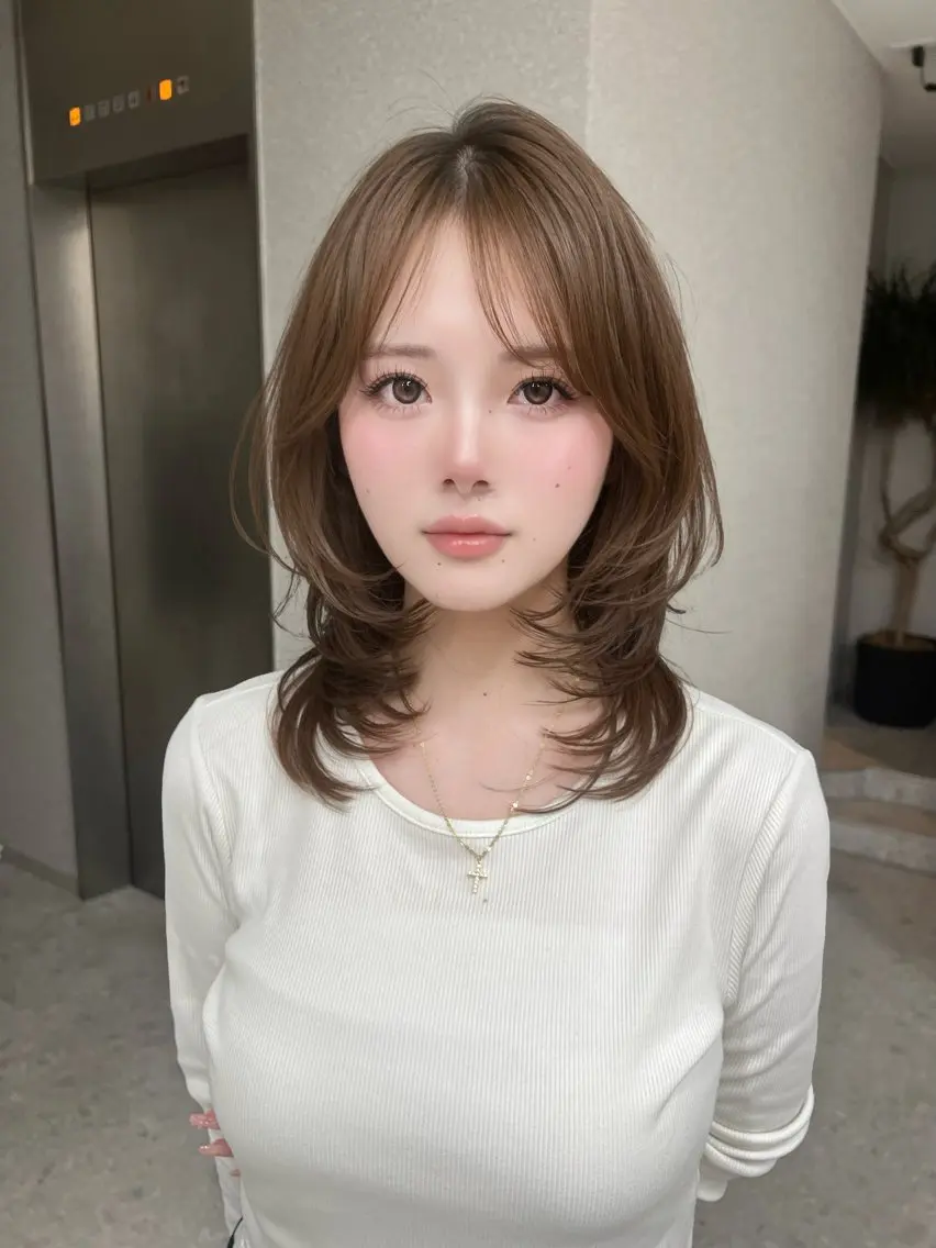 ミディアム カット ヘアカラー 天神美容室🎀 Ayunaのヘアスタイル