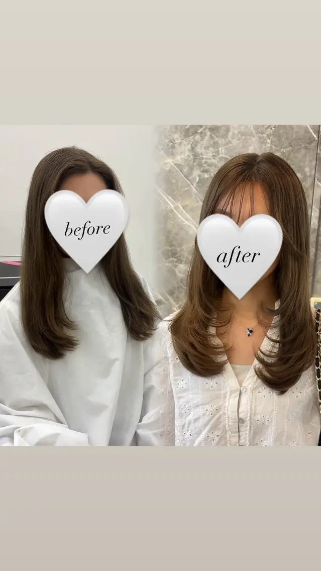 ミディアム カット 韓国レイヤー艶カラー ブリーチ otohaのヘアスタイル