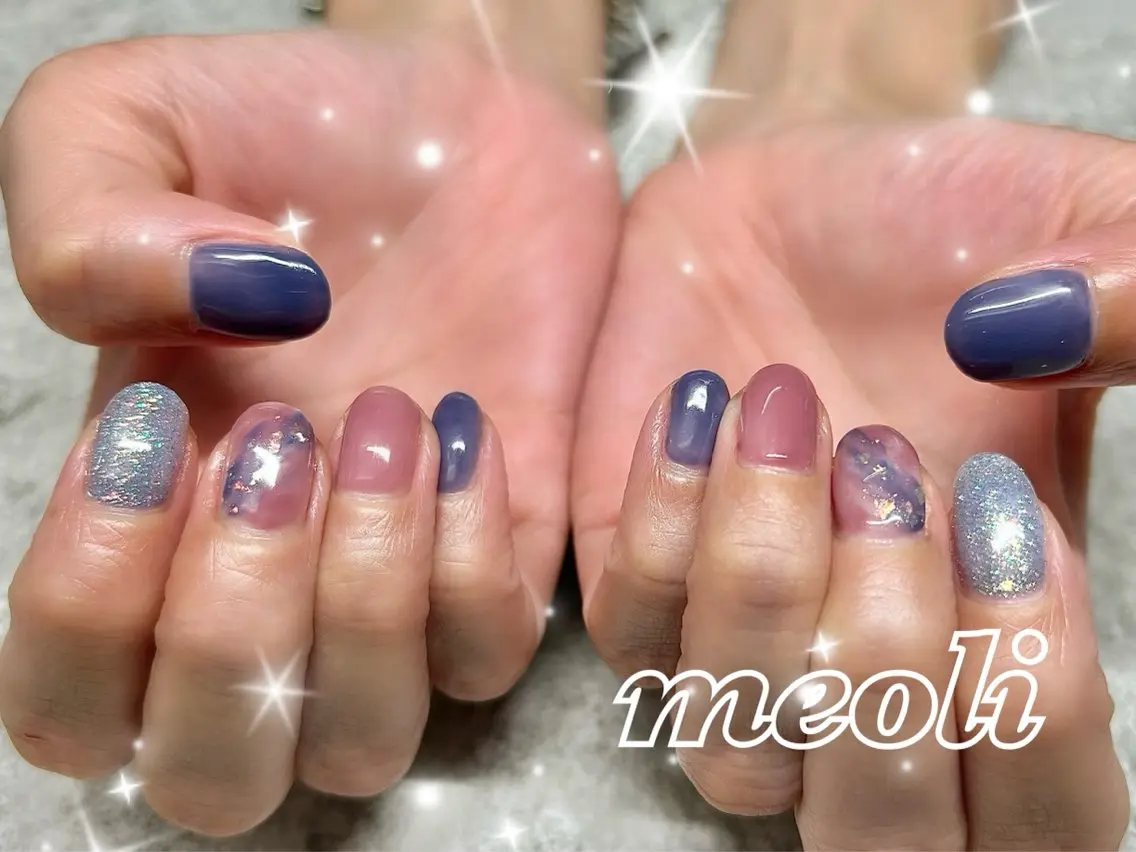 ネイル アートネイル キラキラネイル ラメ(グリッター) ニュアンスネイル シンプルネイル ハンドネイル nail salon meoli　アヤのネイルデザイン