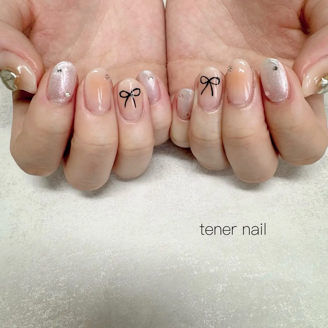 ネイル チークネイル リボン ハンドネイル テネルネイル tener nailのネイルデザイン