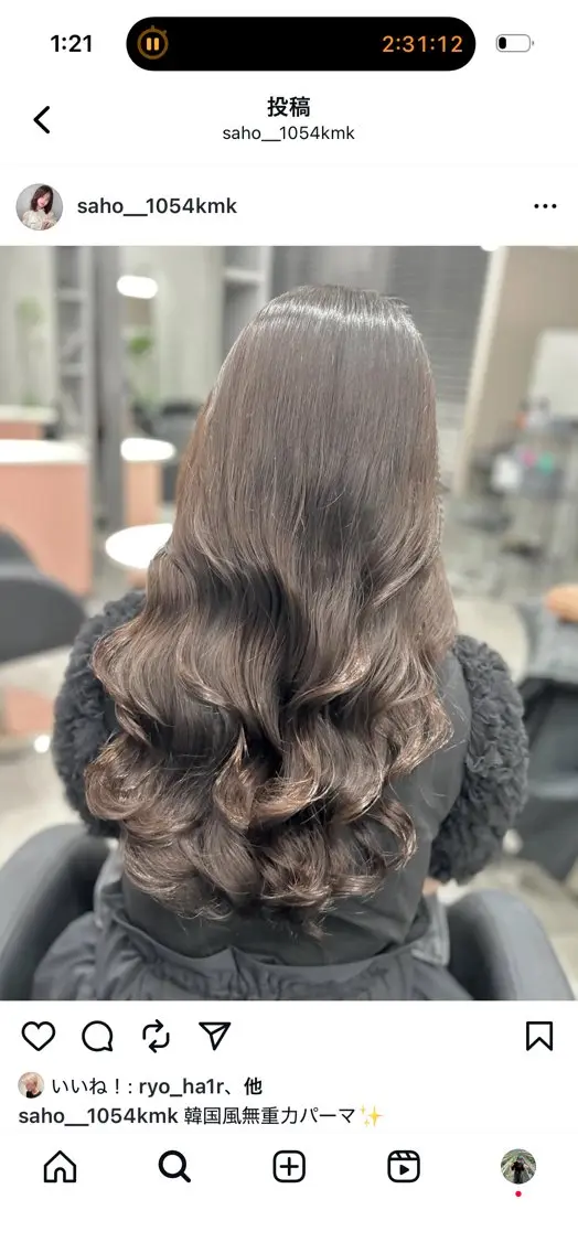 セミロング パーマ セミロングパーマ 韓国風ヘア The Ect Q'n🍑MOMOのヘアスタイル