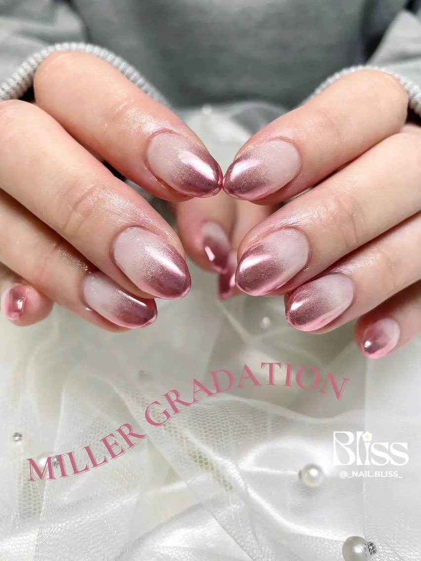 ネイル グラデーション 氷ネイル・うるうるネイル ミラーネイル ハンドネイル NAIL BLISSのネイルデザイン