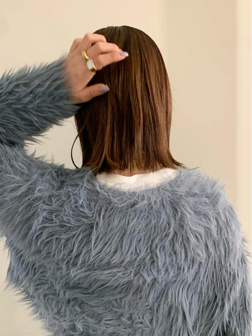 ミディアム カラー 切りっぱなしボブ オレンジ ボブ カット ヘアカラー トリートメント 落合希 Olivebeigeのヘアスタイル