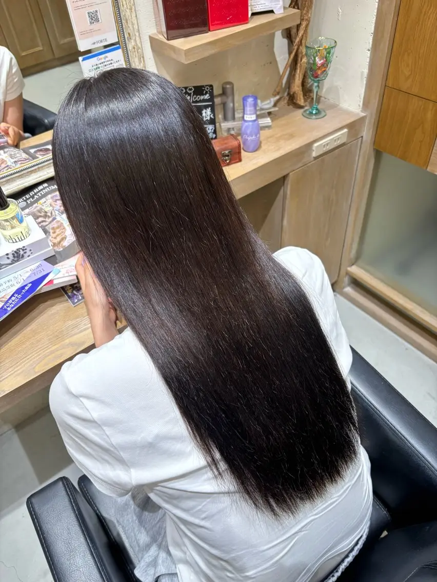 ロング カラー 透明感グレージュ/ 縮毛矯正/静岡のヘアスタイル