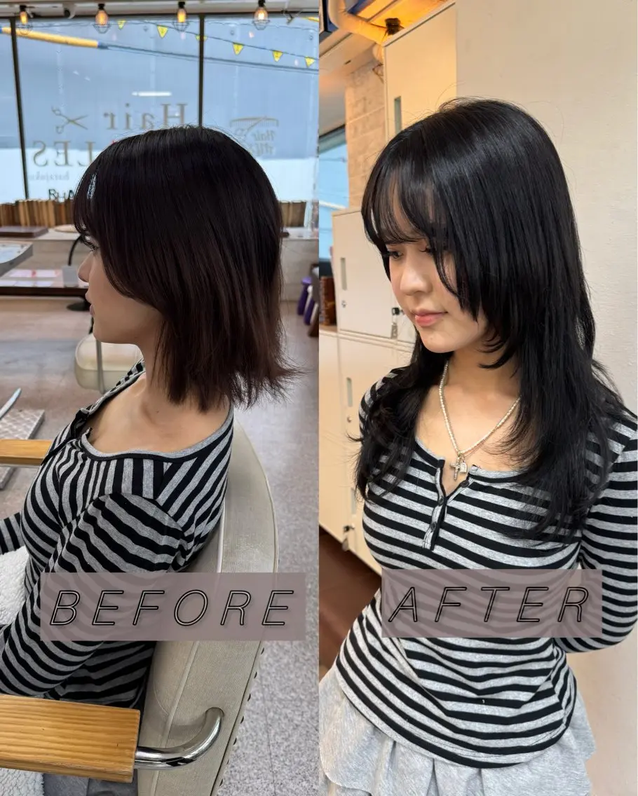 セミロング シールエクステ エクステ レイヤーカット ウルフカット カット エクステ レイヤーウルフ エクステ磯部のヘアスタイル
