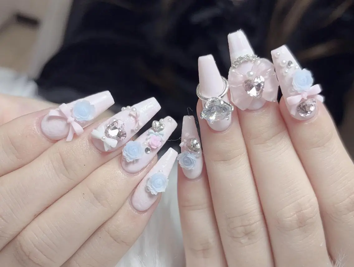 ネイル 成人式 マグネットネイル 大理石ネイル(マーブル) リボン 夏ネイル ハンドネイル K.bi_nail ネイル長さ出し専門店のネイルデザイン