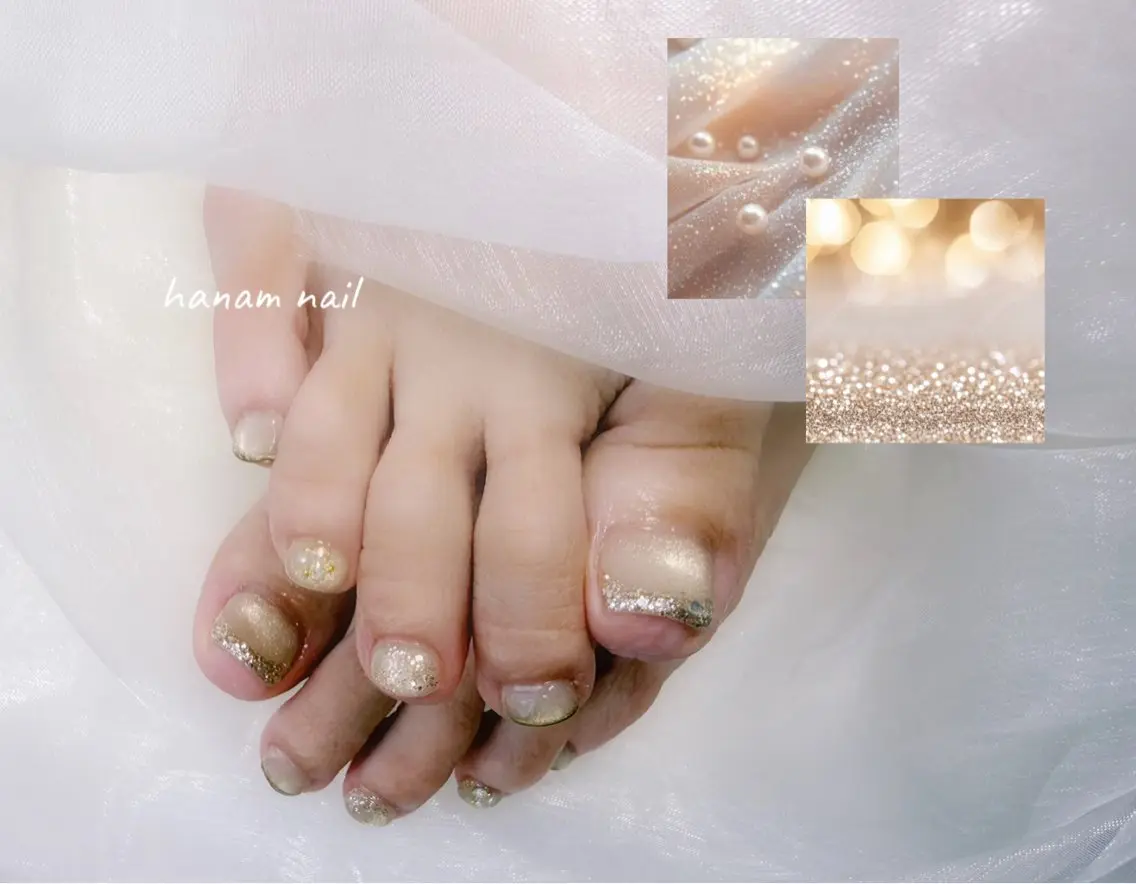 ネイル キラキラネイル ラメ(グリッター) マグネットネイル フットネイル hanam nail 🌿🩵ハナムネイルのネイルデザイン