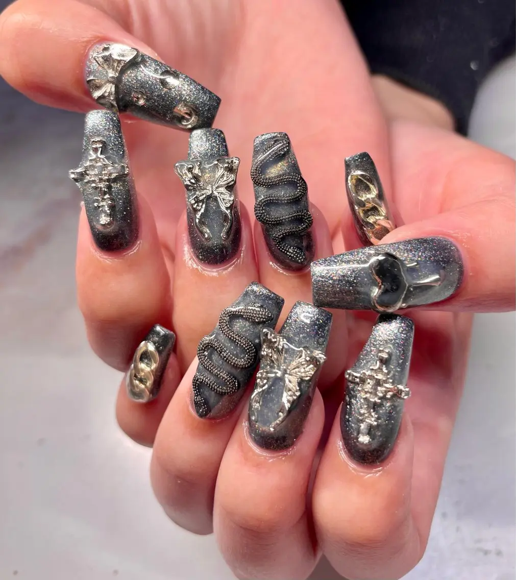 ネイル フラッシュネイル ロングネイル マグネットネイル 冬ネイル ハンドネイル Nail Salon JANEのネイルデザイン