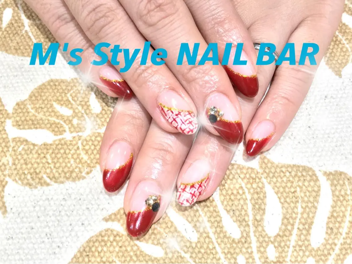 ネイル フレンチネイル 斜めフレンチ ツイードネイル M's Style NAIL BARのネイルデザイン
