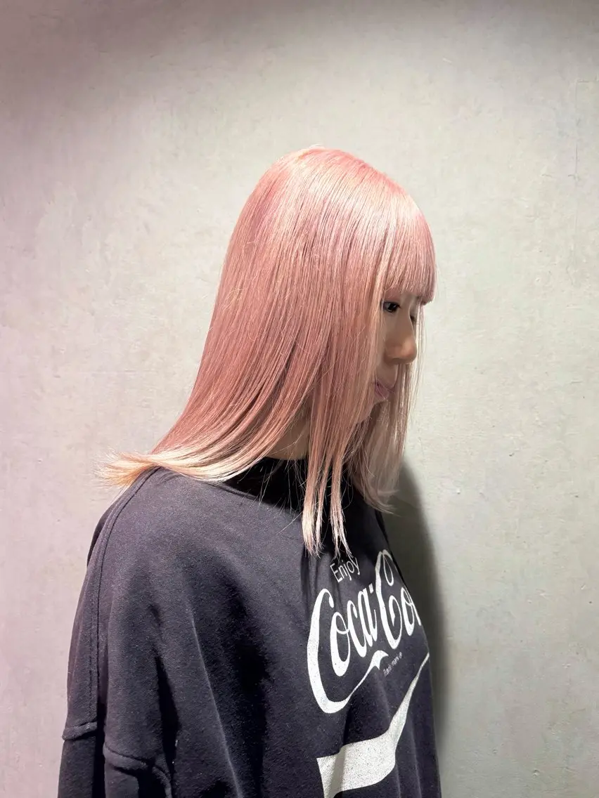 ミディアム カラー ブリーチ ピンクカラー mao/天神ブリーチ ハイトーンカラーのヘアスタイル