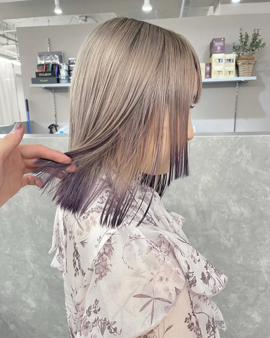 ショート カラー ベージュカラー ミルクティーベージュ パープルカラー ボブ カット ヘアカラー トリートメント 艶髪/透明感カラー tawadaのヘアスタイル