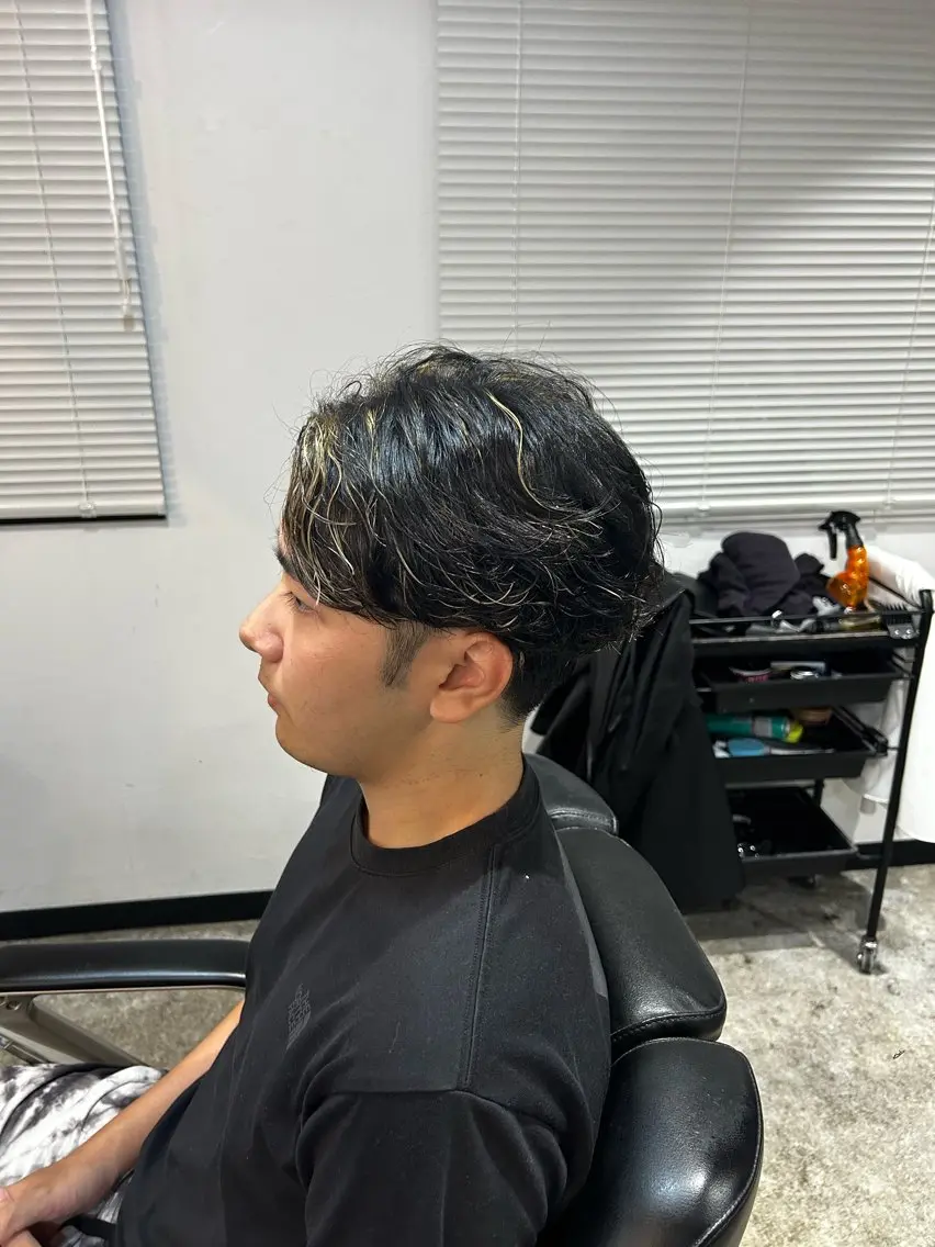 カラー パーマ メンズ フェザーパーマ メンズメッシュ メンズパーマ メッシュ カット ヘアカラー パーマ メンズカット/ メンズパーマ/佐藤のヘアスタイル