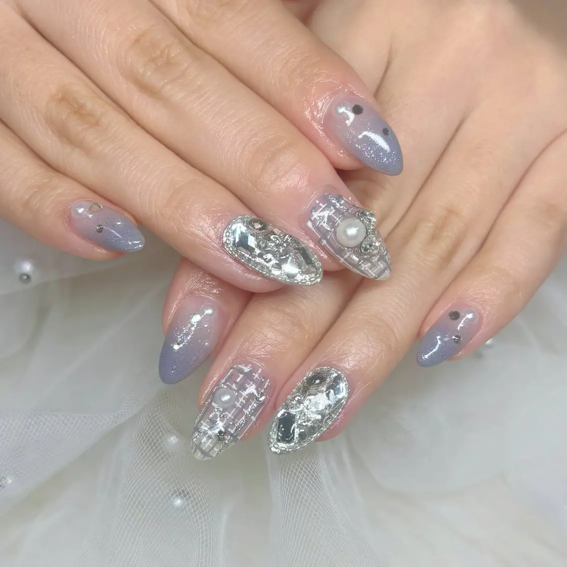 ネイル ツイードネイル ハンドネイル Y🩵 Jasmineのネイルデザイン