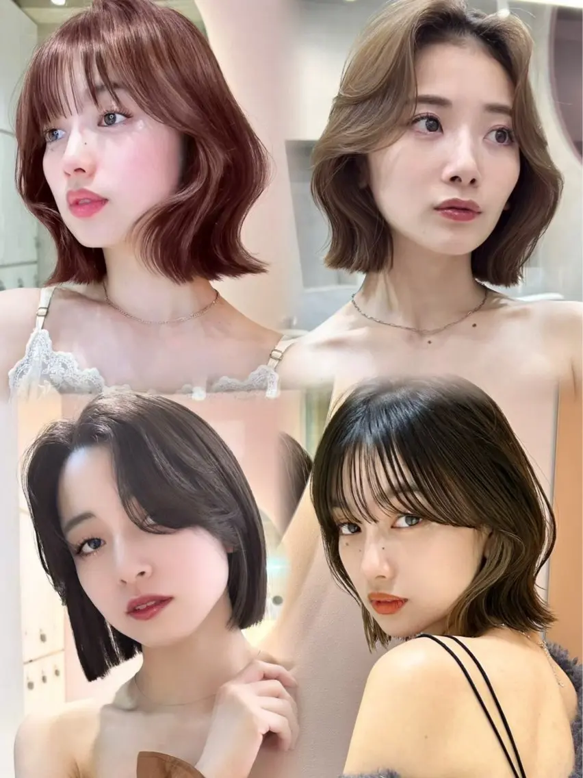 ショート ボブ 縮毛矯正 韓国レイヤー　韓国 ボブ 👑二響のヘアスタイル