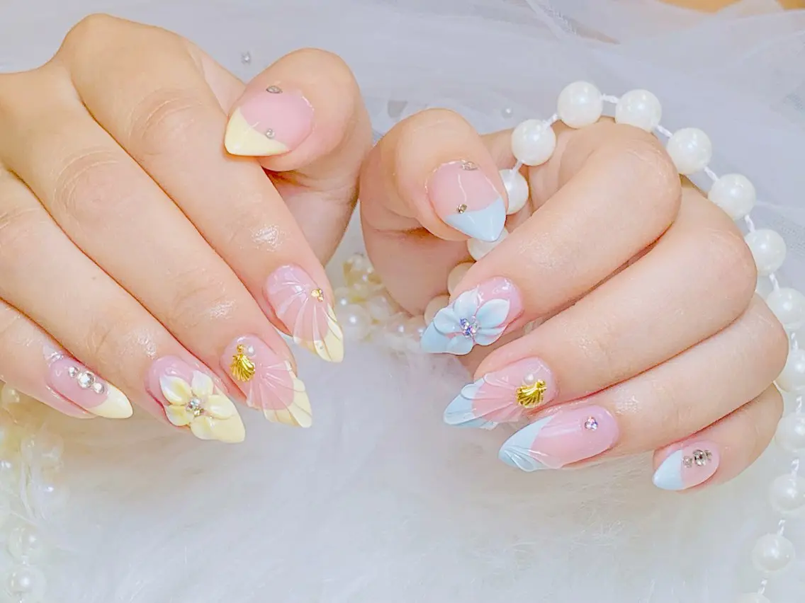 ネイル チークネイル 長さ出し フラッシュネイル フレンチネイル グラデーション ハンドネイル AN NAIL SALONのネイルデザイン