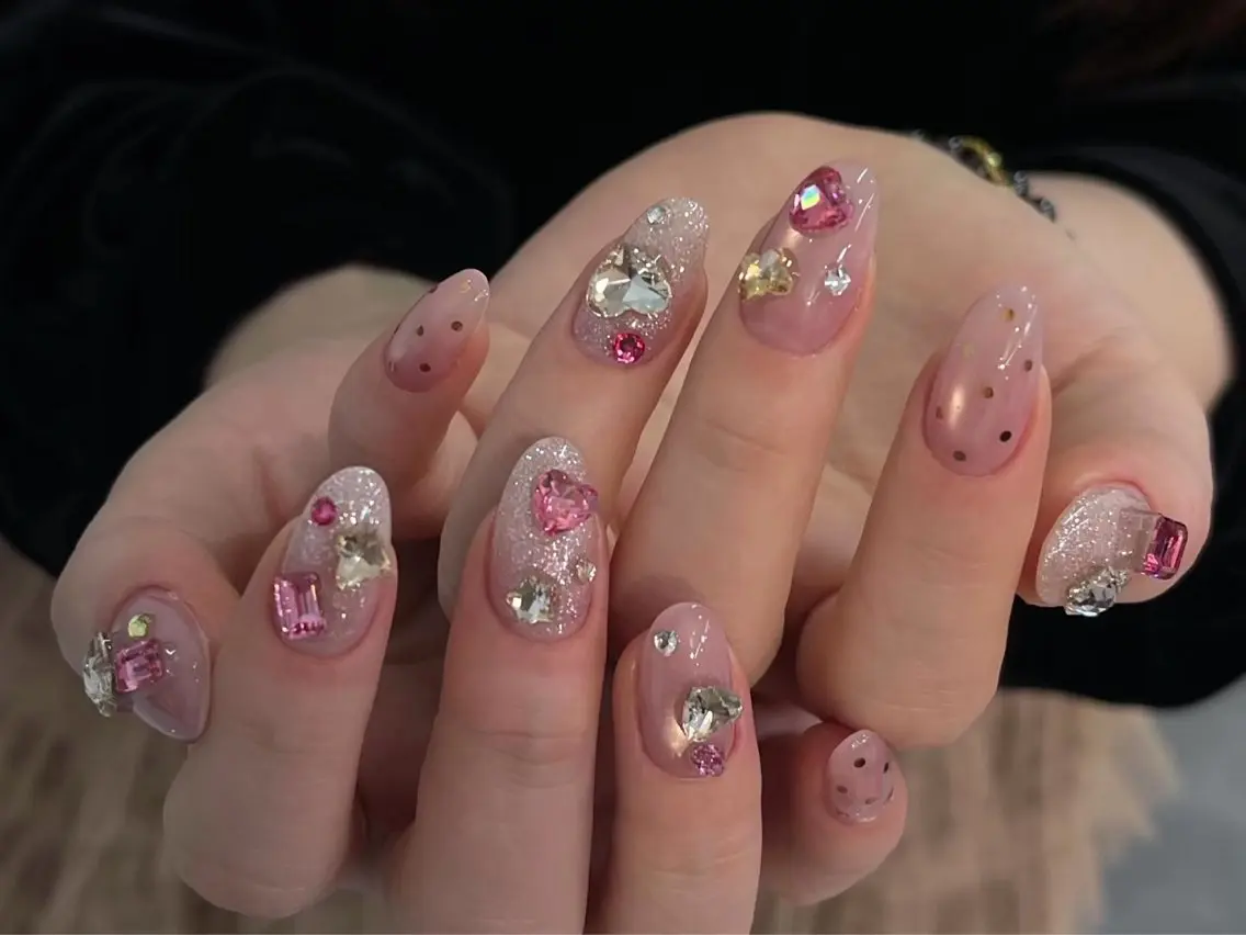 ネイル オーロラネイル 長さ出し フレンチネイル ジェルネイル ガラスフレンチ Rela・S NAILのネイルデザイン
