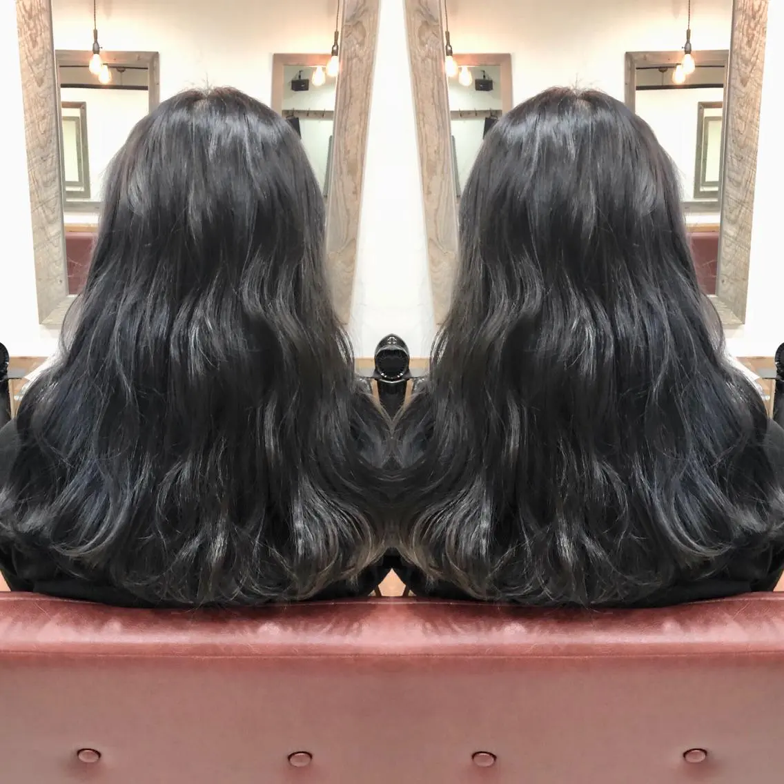 ロング カラー 黒髪 ブルーカラー M IIのヘアスタイル