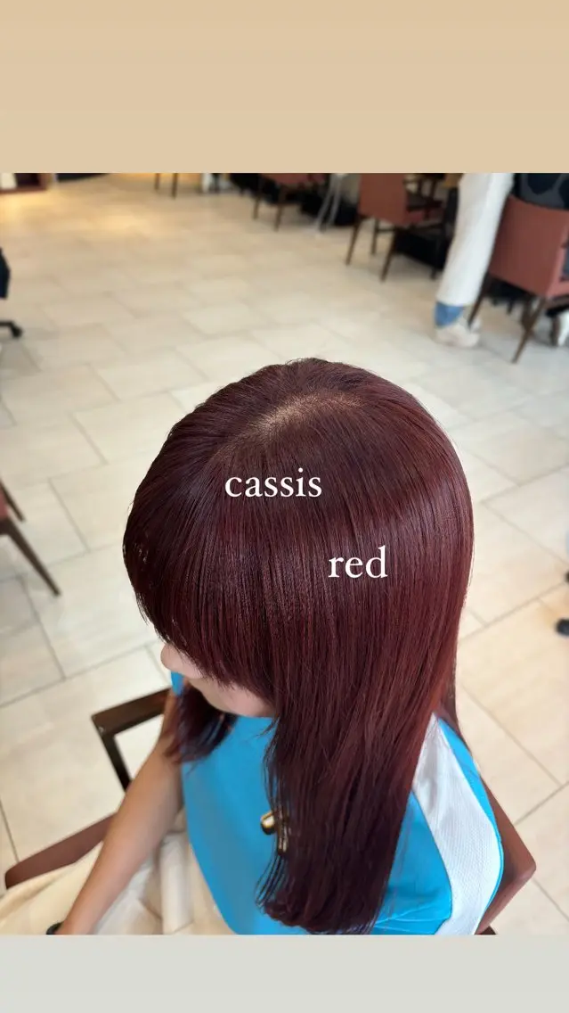 セミロング カラー ブリーチ カシス レッドカラー 顔まわり🥨レイヤー /透明感/水口舞奈のヘアスタイル