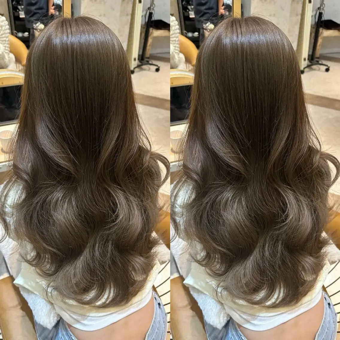 カラー ブリーチ ダブルカラー グレージュ ブリーチなしカラー オリーブグレージュ ヘアカラー 艶髪/ブリーチなし 透明感カラー/たくまのヘアスタイル
