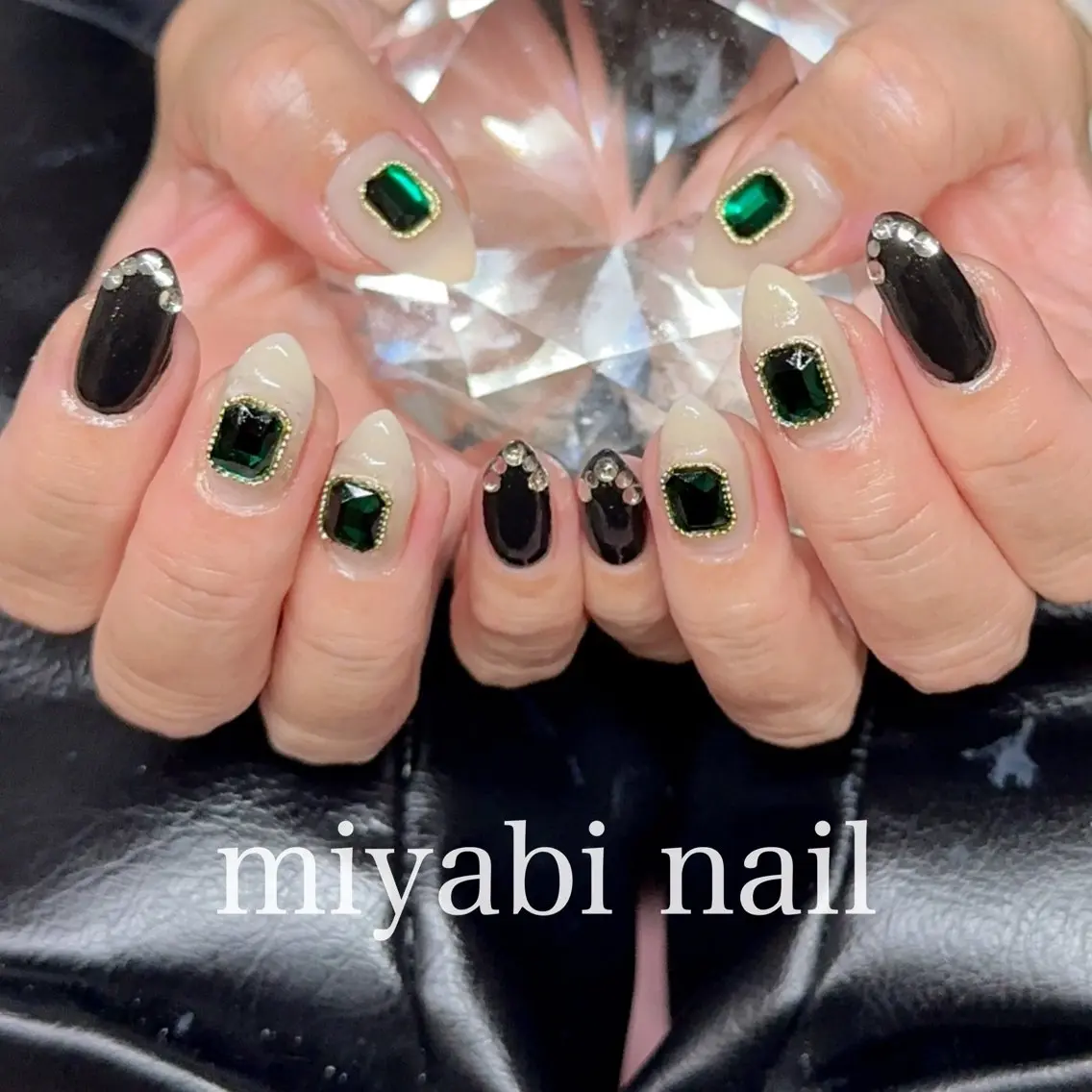 ネイル ジェルネイル 持ち込み スクエアネイル ストーンネイル ハンドネイル miyabi nail 桂川駅近くのネイルデザイン