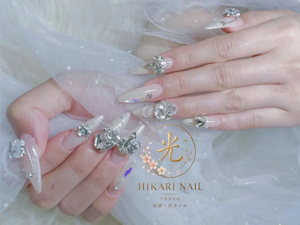 ネイル チークネイル 長さ出し フレンチネイル ガーリー ハート ハンドネイル HikariNail Ikebukuroのネイルデザイン