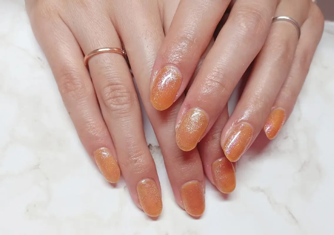 ネイル マグネットネイル オレンジ ハンドネイル Nail Salon macherieのネイルデザイン
