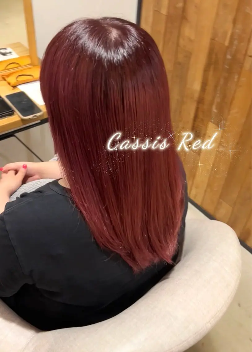 セミロング カラー カシス レッドカラー ヘアカラー トリートメント ヘッドスパ MIO 大名/ 縮毛・ブリーチ💎のヘアスタイル