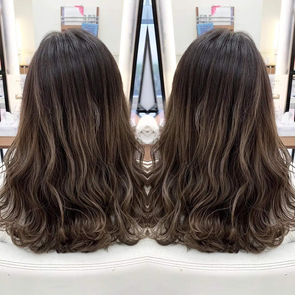 ロング カラー バレイヤージュ レイヤーカット カット ヘアカラー ブリーチ/バレイヤ ージュ川端裕司のヘアスタイル