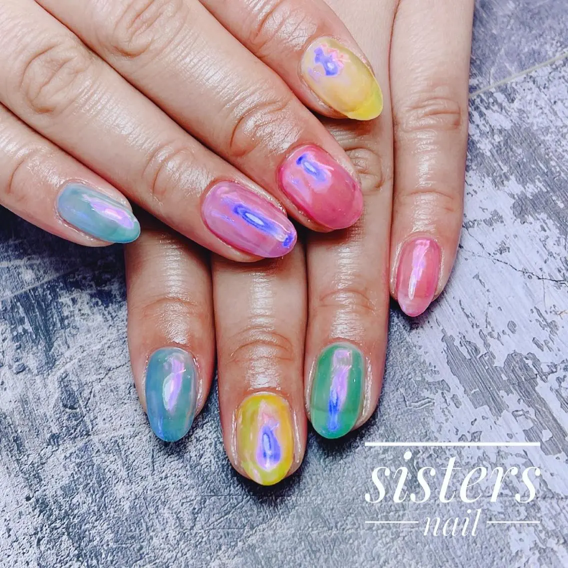 ネイル アートネイル ジェルネイル 氷ネイル・うるうるネイル キラキラネイル 韓国ネイル ハンドネイル ハンドケア sisters nail.fのネイルデザイン