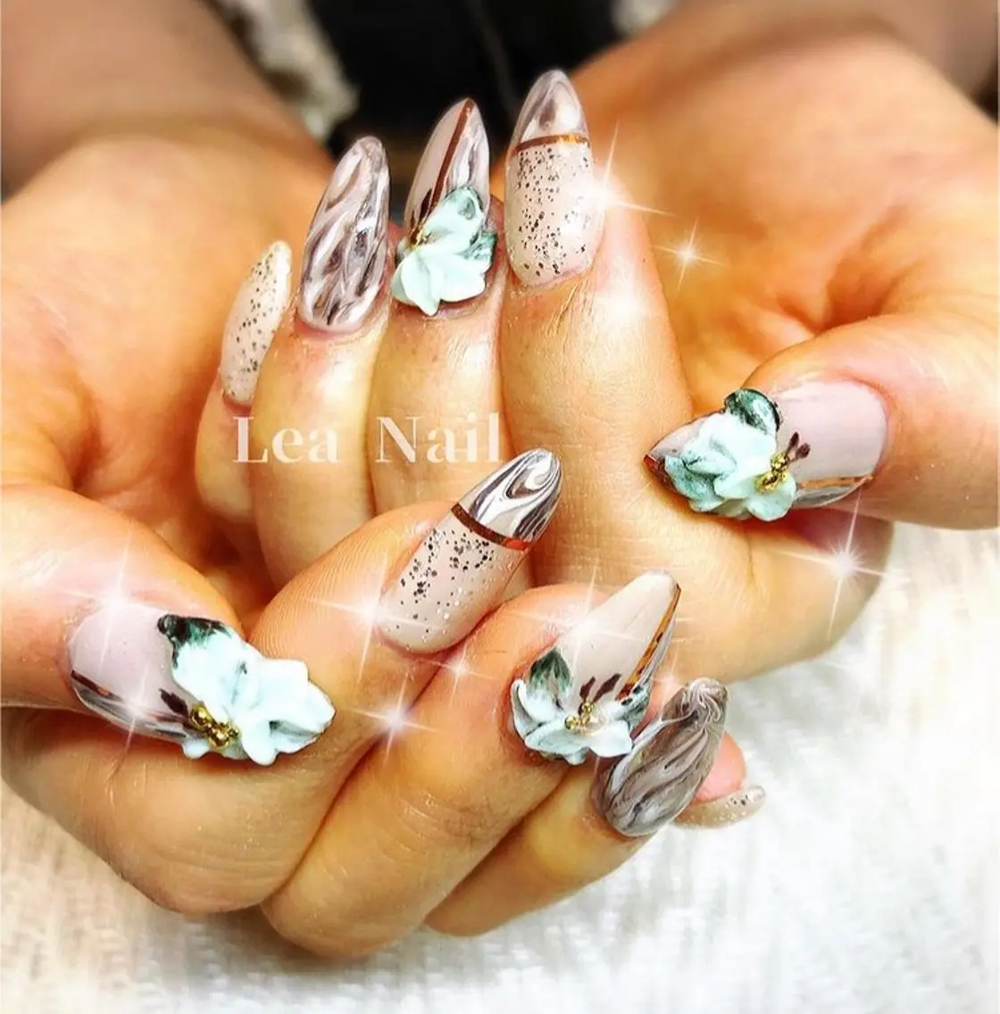 ネイル フラワーネイル 大理石ネイル(マーブル) Lea Nailのネイルデザイン