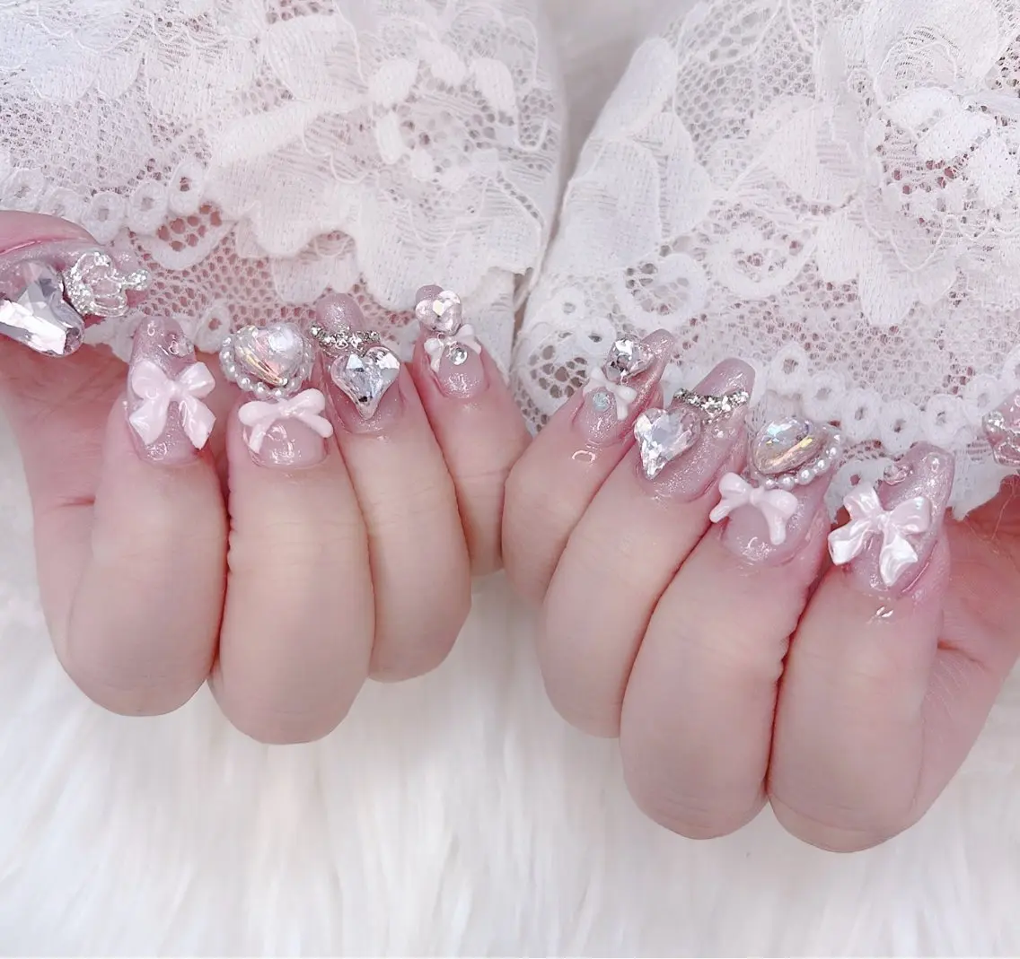 ネイル フレンチネイル ガーリー ロングネイル ハンドネイル mini nailのネイルデザイン