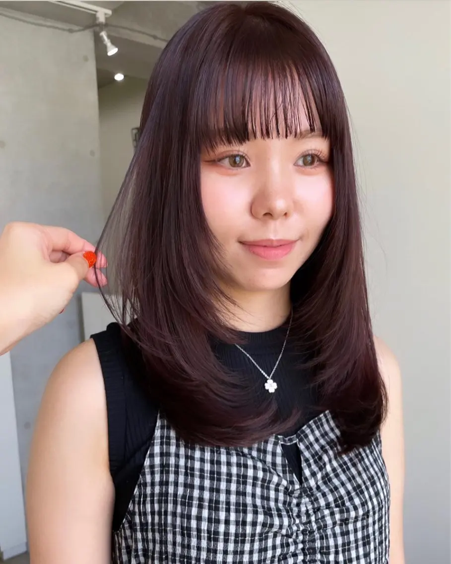 セミロング カラー カシス ラベンダーカラー レイヤーカット 似合わせカット risako🇰🇷 韓国ヘア/レイヤーのヘアスタイル