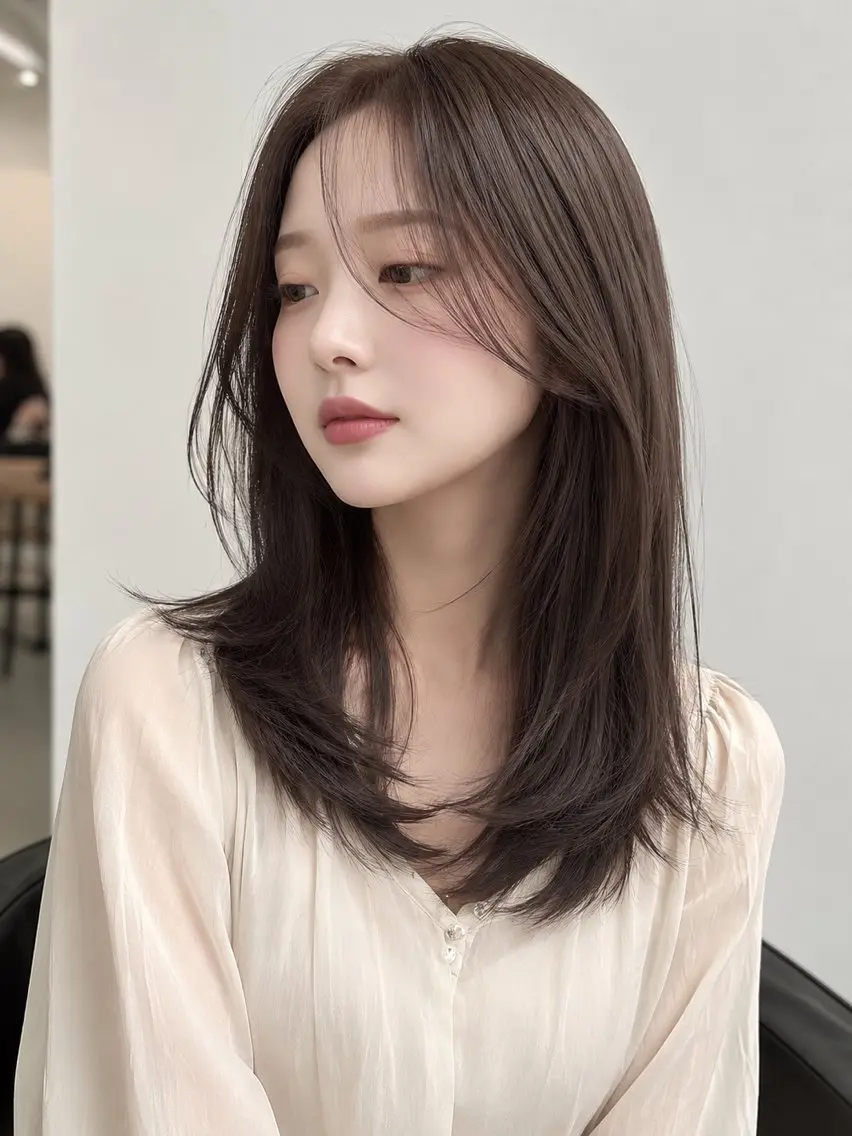 ミディアム ボブ 髪質改善 韓国風ヘア レイヤーカット 縮毛矯正 カット ヘアカラー 髪質改善/レイヤー/ 佐藤　舞🌷🫧のヘアスタイル